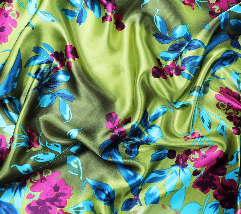vabovin Women's 35" Satin Square Silk Like Hair Scarves and Wraps Headscarf for Sleeping (Green Pink Rose Flowers) - Image 5